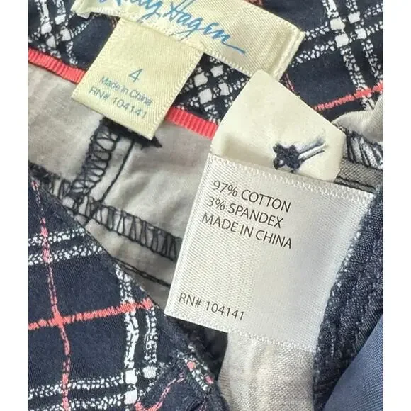 Lady Hagen Long Shorts Navy Blue Pink Check Plaid Size 4 Cotton Spandex - Picture 5 of 10
